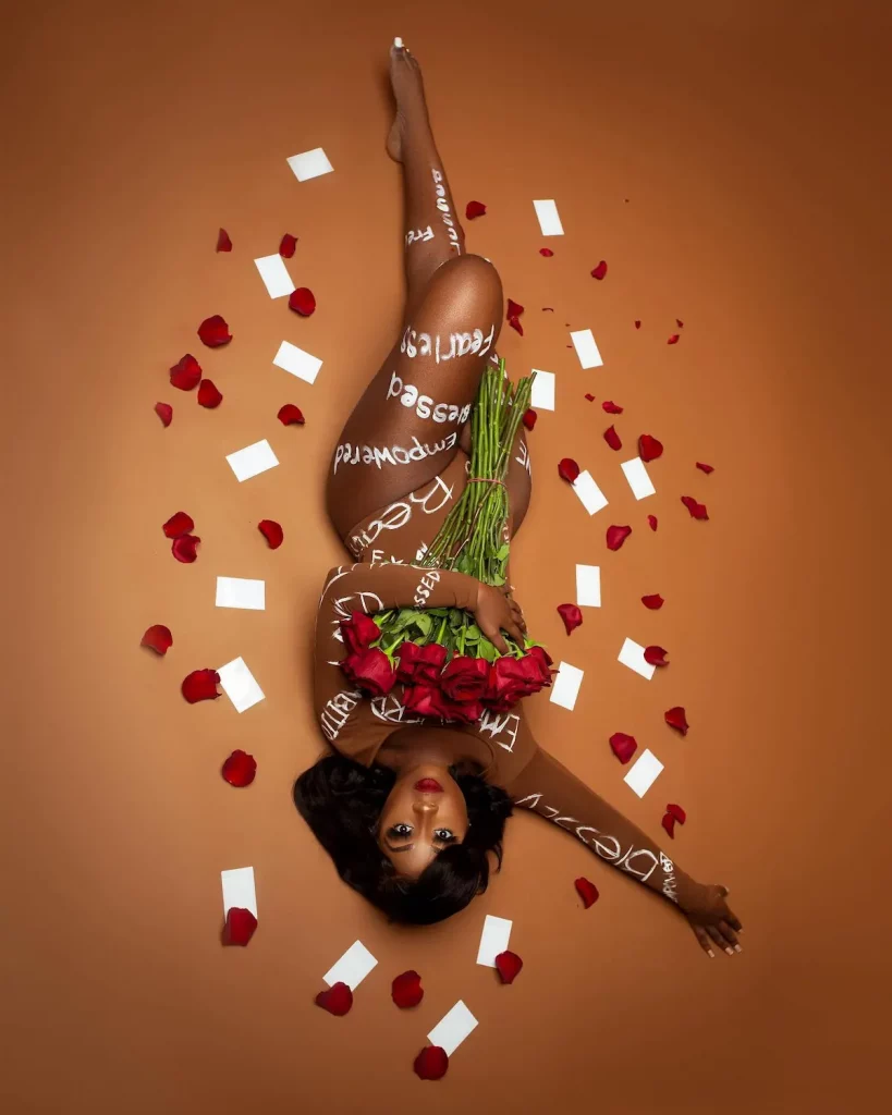 Birthday portrait with roses and affirmations